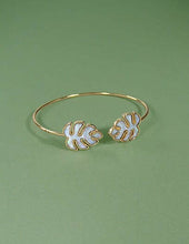 Load image into Gallery viewer, Mother Of Pearl Monstera Wired Cuff Bracelet: Silver
