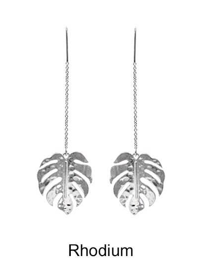 Monstera Earrings Tropical Plant Leaf Earring: Rhodium