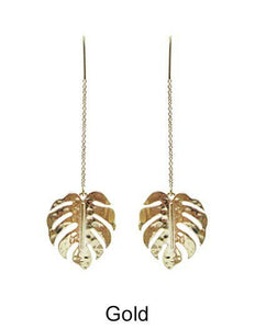 Monstera Earrings Tropical Plant Leaf Earring: Gold