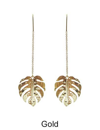 Monstera Earrings Tropical Plant Leaf Earring: Gold