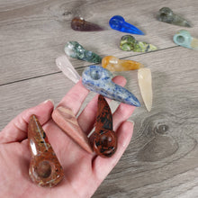 Load image into Gallery viewer, Gemstone Raven Skull Figurine Tiger Eye
