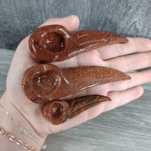 Load image into Gallery viewer, Gemstone Raven Skull Figurine Tiger Eye
