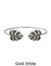 Load image into Gallery viewer, Mother Of Pearl Monstera Wired Cuff Bracelet: Silver
