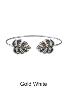 Mother Of Pearl Monstera Wired Cuff Bracelet: Silver