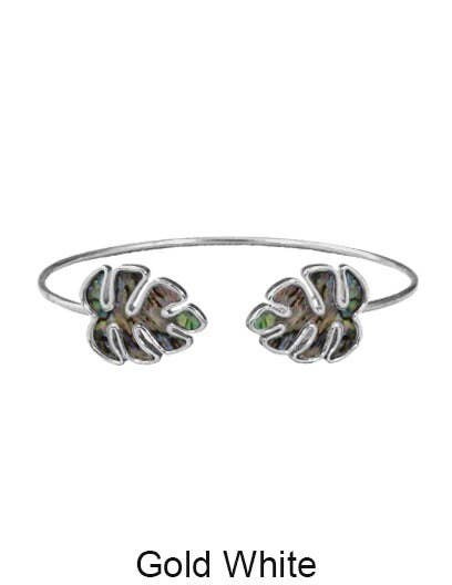 Mother Of Pearl Monstera Wired Cuff Bracelet: Silver