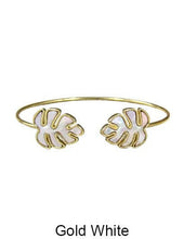 Load image into Gallery viewer, Mother Of Pearl Monstera Wired Cuff Bracelet: Gold
