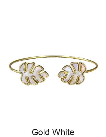 Mother Of Pearl Monstera Wired Cuff Bracelet: Gold