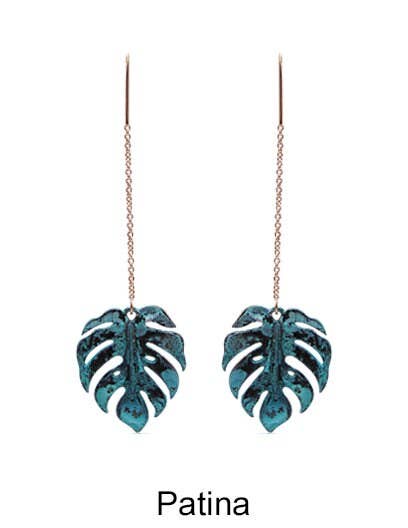 Monstera Earrings Tropical Plant Leaf Earring: Patina