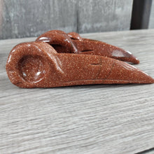 Load image into Gallery viewer, Gemstone Raven Skull Figurine Tiger Eye
