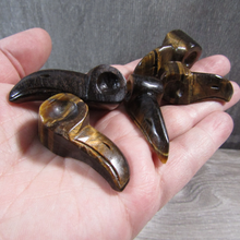 Load image into Gallery viewer, Gemstone Raven Skull Figurine Tiger Eye
